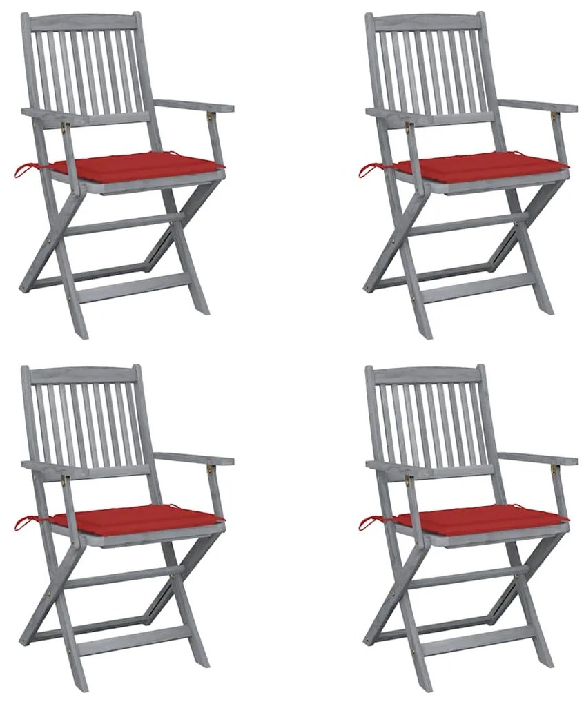 vidaXL Cadeiras exterior dobráveis c/ almofadões 4 pcs acácia maciça
