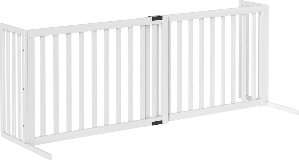 PawHut Portão para Cães de Pequeno e Médio Porte Extensível Autoportante em Madeira, 102-183x57x70 cm, Branco | Aosom Portugal