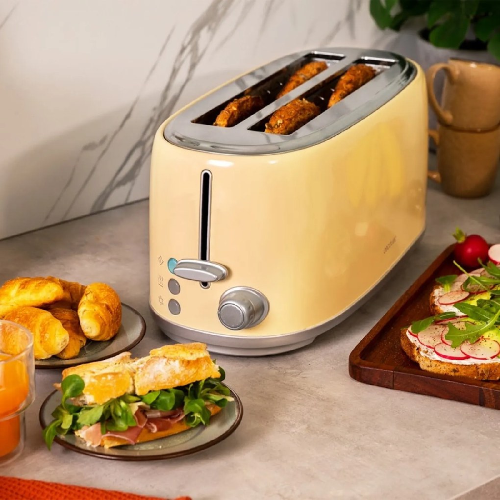 Torradeira vertical Toast&Taste 1600 Retro Double com 2 ranhuras largas e longas com capacidade para 4 fatias Bege