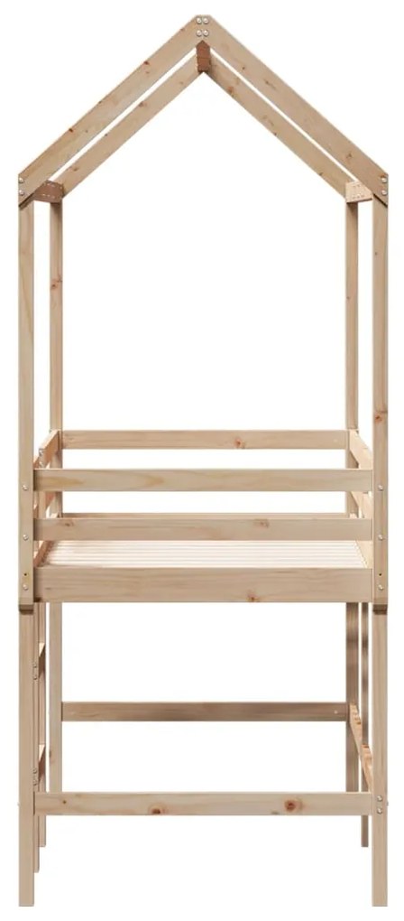 Cama alta c/ escada e telhado 90x190 cm pinho maciço
