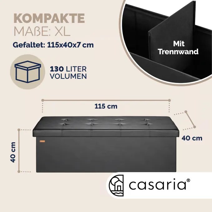 Banco com espaço de armazenamento 115x38x38cm dobrável preto
