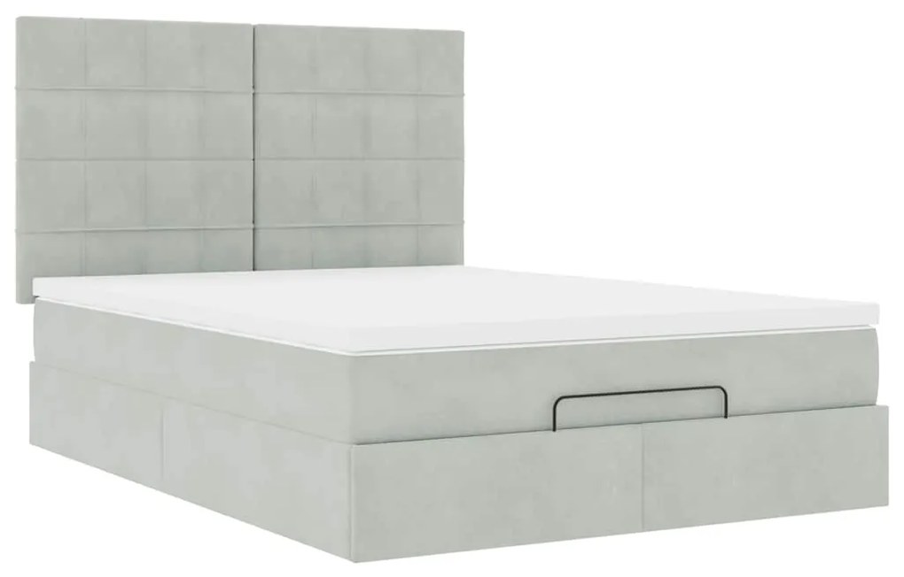 Estrutura cama otomana colchões 140x200cm veludo cinzento claro
