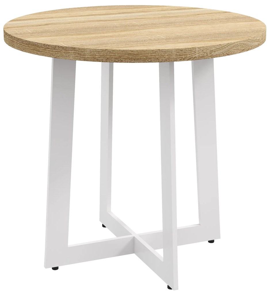 HOMCOM Mesa de Cozinha Redonda para 4 Pessoas Moderna com Tampo de Madeira e Base de Aço Cruzada Ø80x75 cm Carvalho