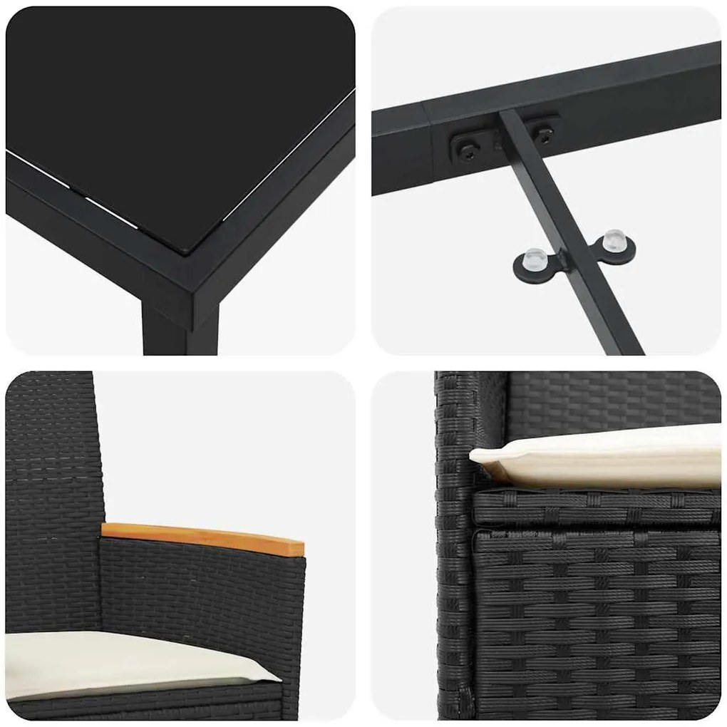 Conjunto de Jantar de Jardim de 5 Peças com Almofadas Pretas de Rattan