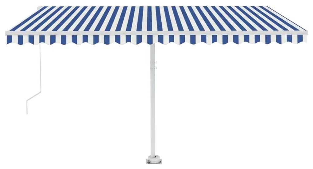 Toldo retrátil manual com LED 400x300 cm azul e branco