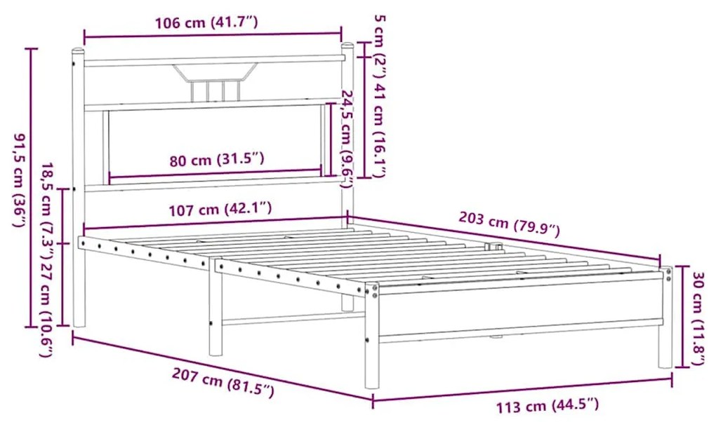 Estrutura de cama sem colchão 107x203 cm carvalho castanho