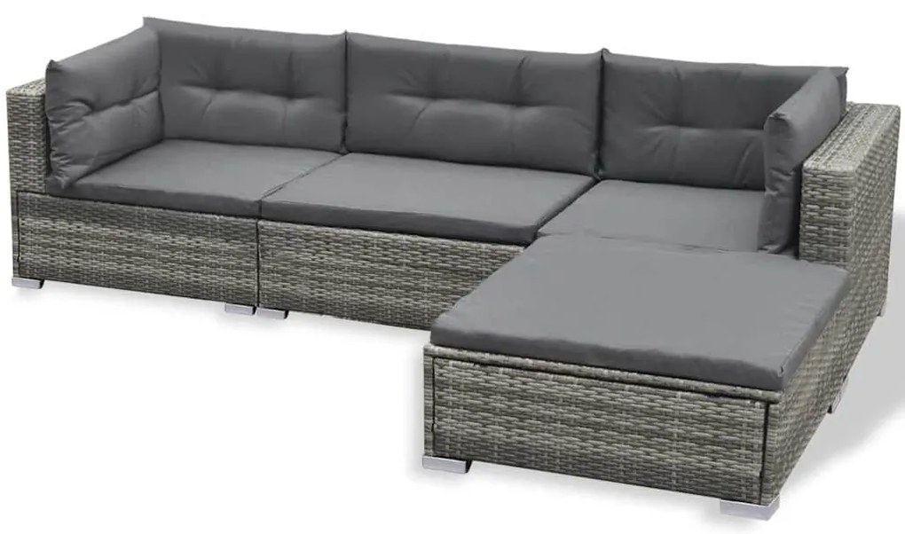 6 pcs conjunto lounge de jardim c/ almofadões vime PE cinzento