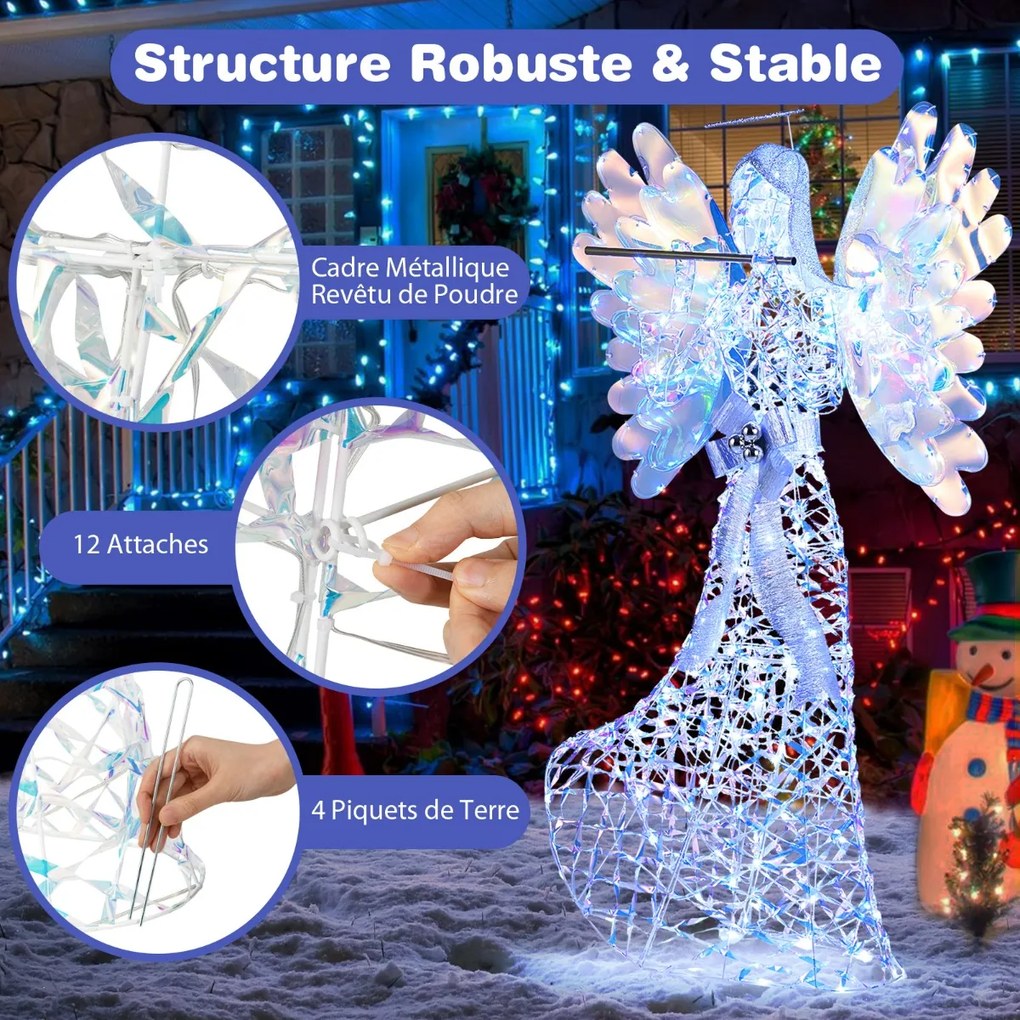 Decoração de Natal Anjo de Luz 3D Anjo 165 CM com Auréola Segurando um Pombo Asas Douradas 150 LEDs e Estacas de Chão Decoração de Natal Dourada