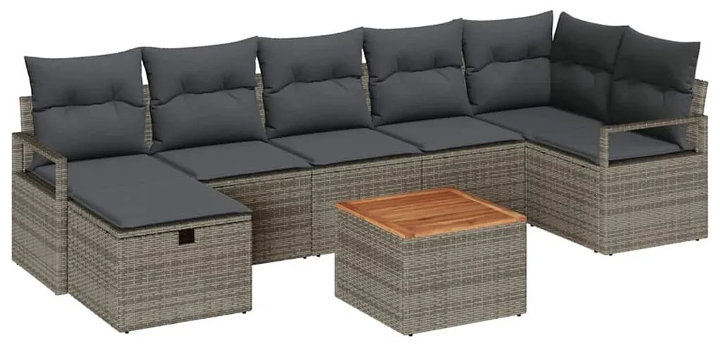 Conjunto de Sofá de Jardim 8 Peças com Almofadas Cinza Rattan Sintétic