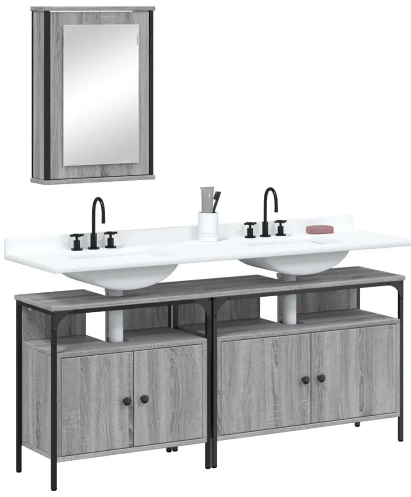 vidaXL 3 pcs Conjunto móveis casa de banho madeira proc. cinza sonoma