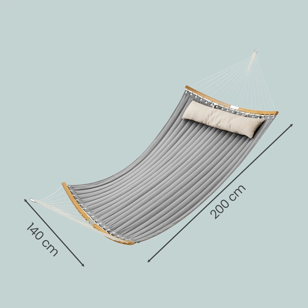 Rede dupla descanso jardim, almofadada com almofadas 200 x 140 cm (C x L) cinza-bege