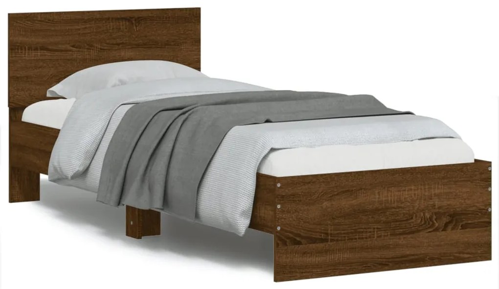 Estrutura cama cabeceira/luzes LED 90x200 cm carvalho castanho
