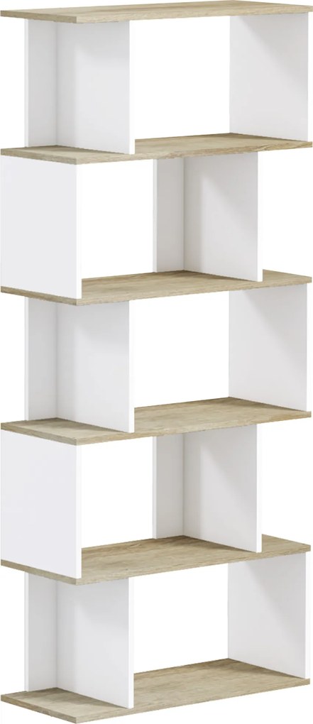 Estante para Livros Estilo Nórdico Estante com 5 Prateleiras Anti-Tombo Carga 25 kg 70x29,5x163 cm Branco e Madeira