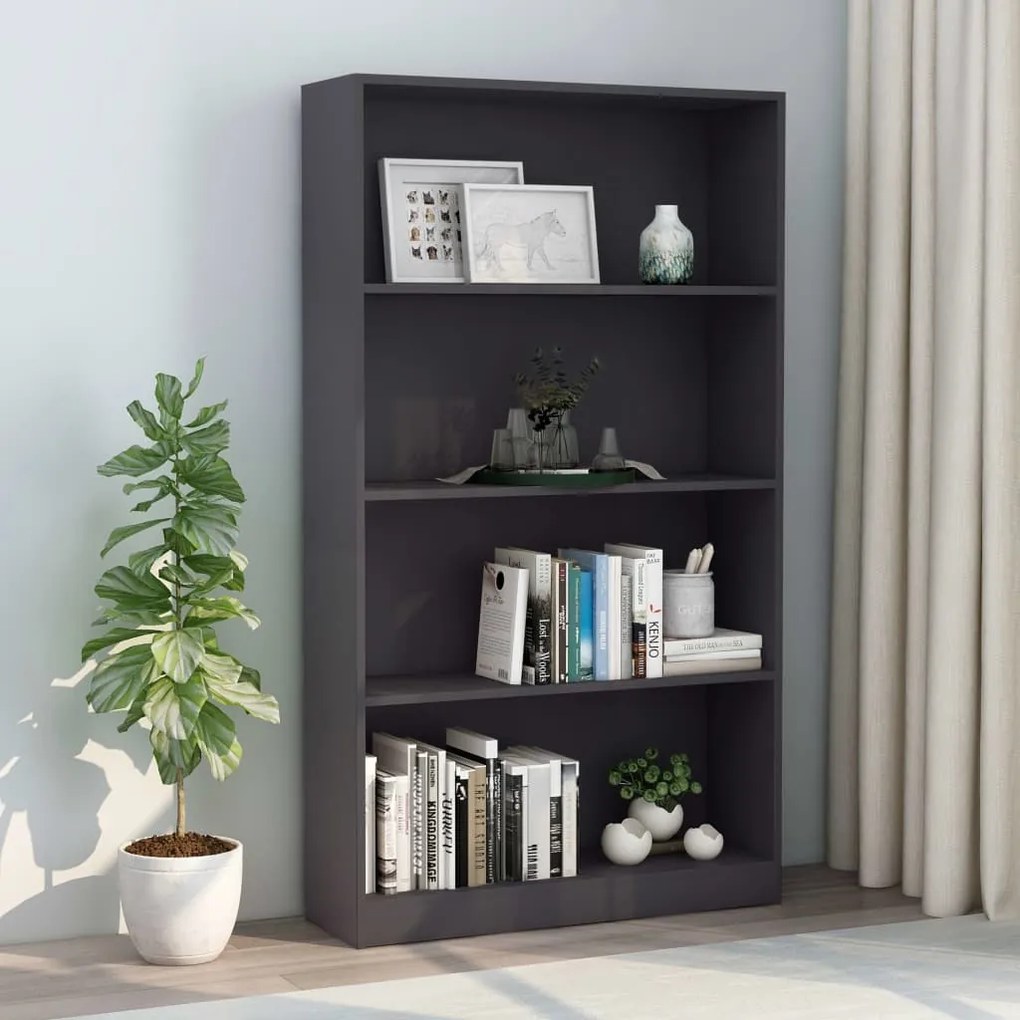 800911 vidaXL Estante com 4 prateleiras 80x24x142 cm contraplacado cinzento