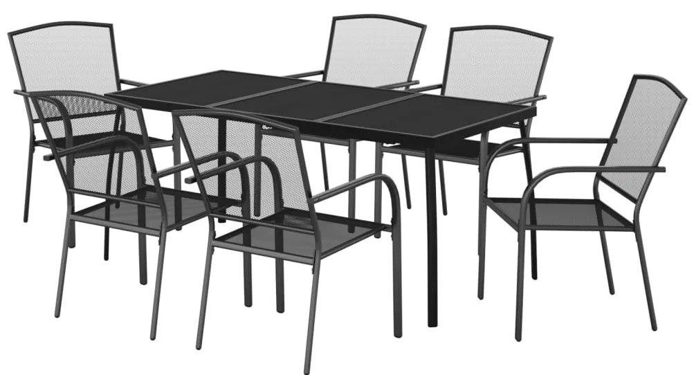 7 pcs conjunto de jantar para jardim aço antracite