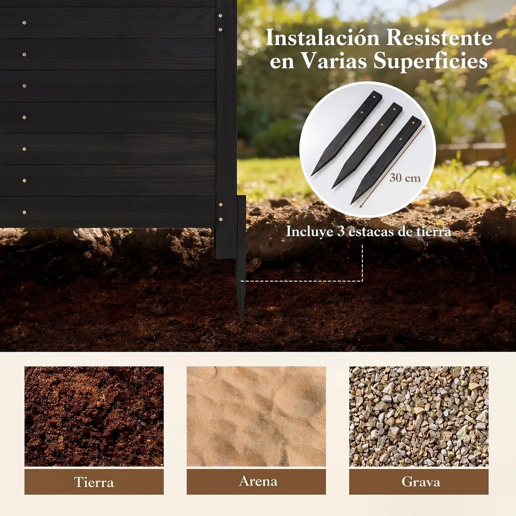 Biombos de privacidade para exterior 119 x 119 cm, 4 painéis com estacas metálicas, para ar condicionado e caixote do lixo de jardim, Preto