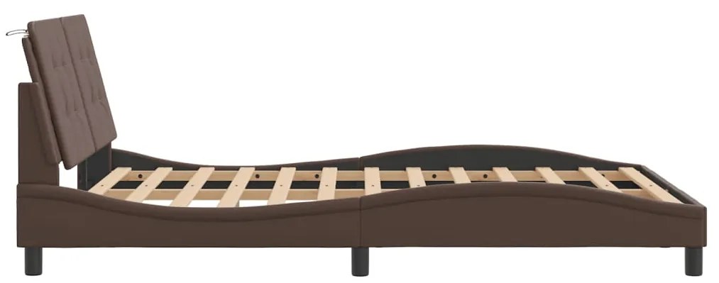 Estrutura cama c/ cabeceira 140x200cm couro artificial castanho