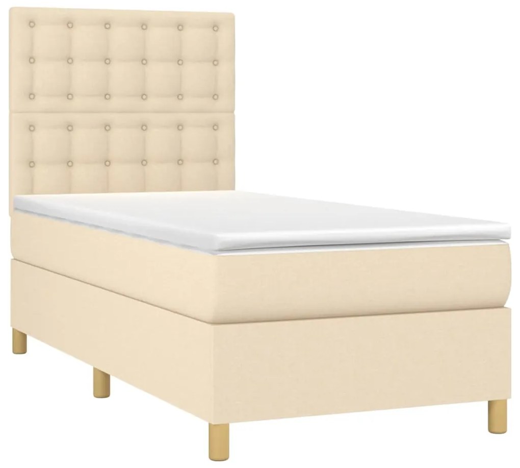 Cama box spring c/ colchão e LED 90x200 cm tecido cor creme