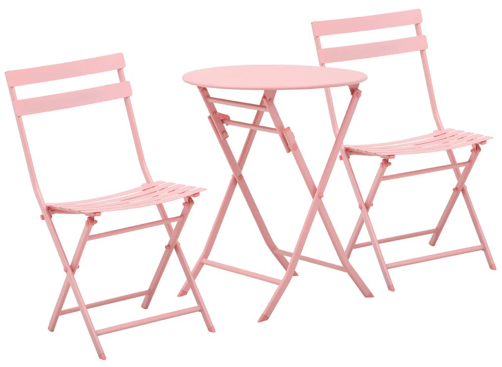Outsunny Conjunto Dobrável Mesa Redonda 2 Cadeiras Aço Rosa Varanda Compacto | Aosom Portugal