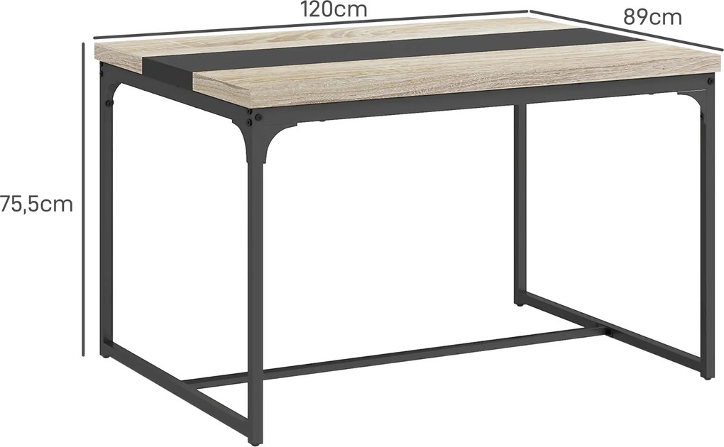 Mesa de jantar para 6 pessoas 120 x 89 x 75,5 cm (CADEIRAS NÃO INCLUIDAS), estilo industrial em metal preto e cor madeira