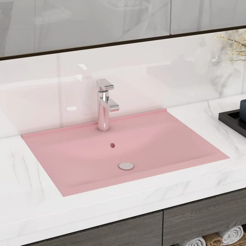 147021 vidaXL Lavatório c/ orifício de torneira 60x46 cm cerâmica rosa mate