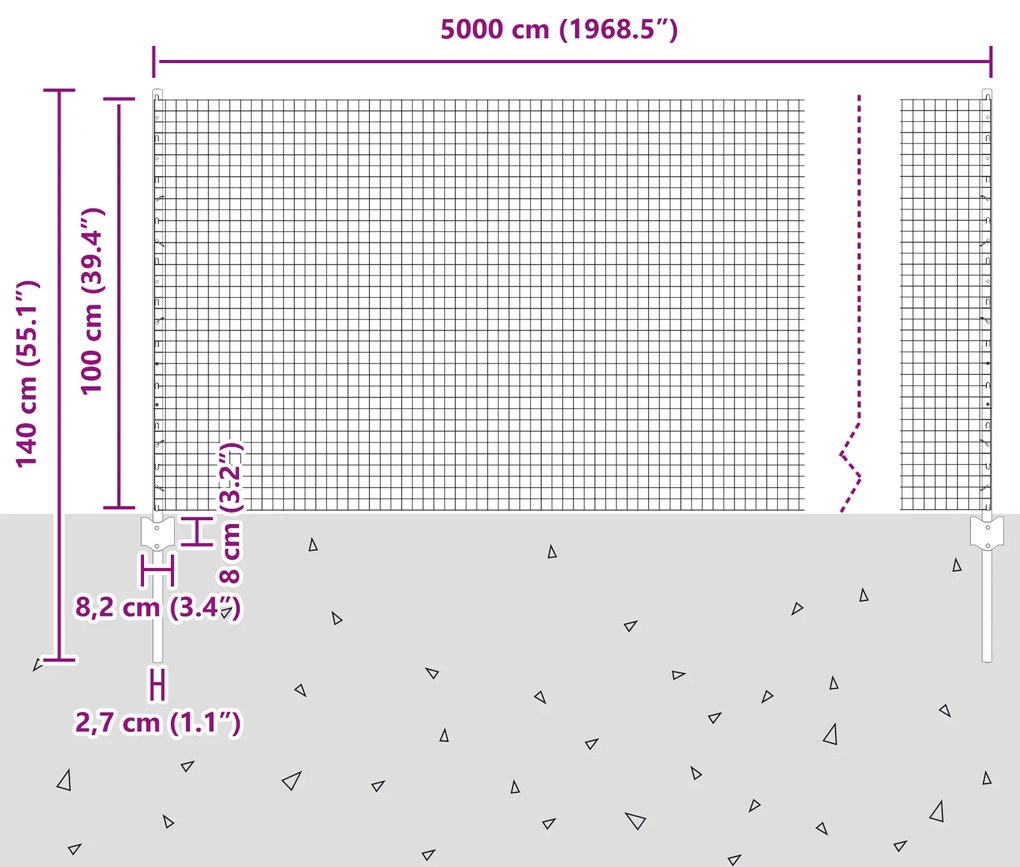 Cerca de Arame Soldado com 44 Postes em U Cinza 1x50 m Aço