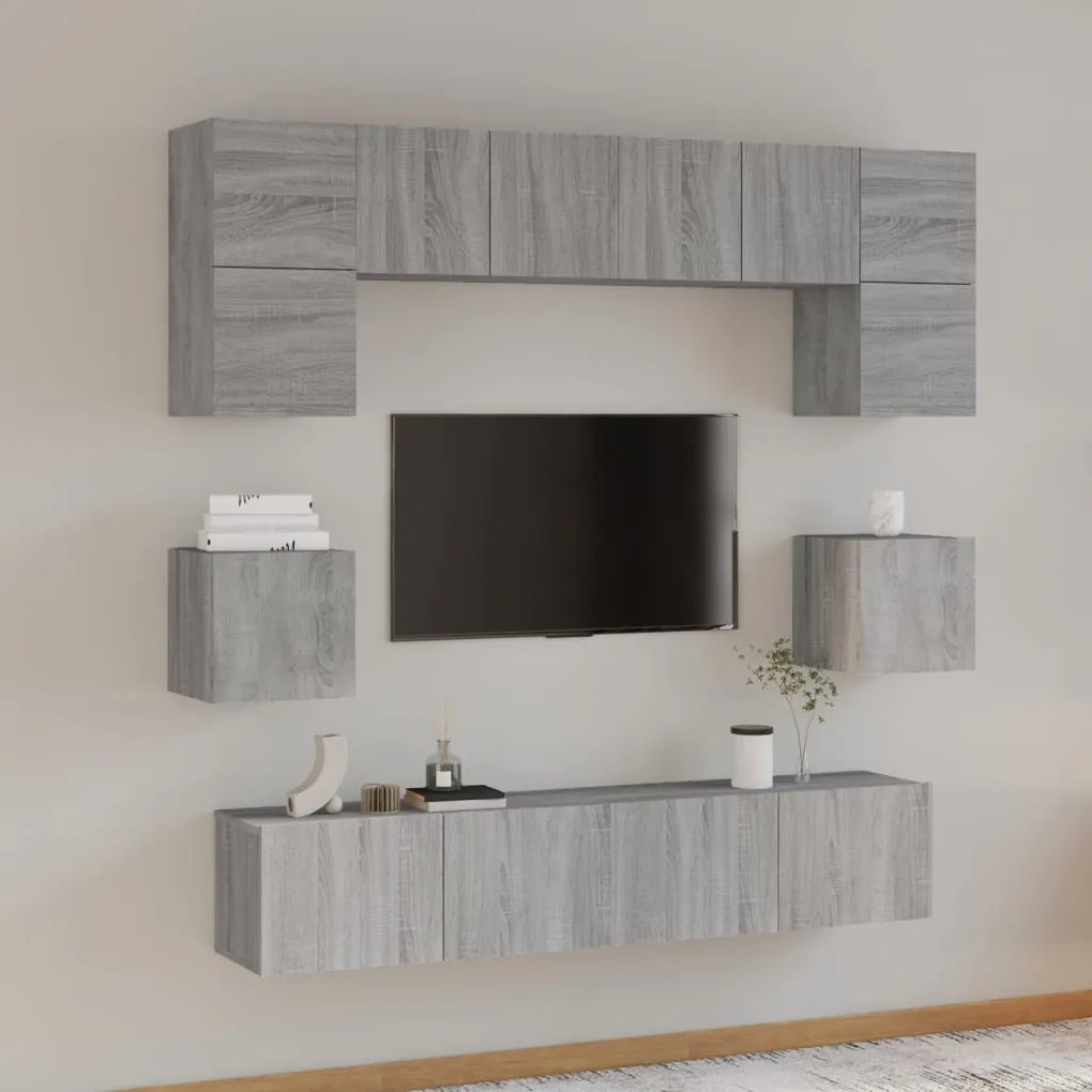 vidaXL Conjunto móveis de TV 8 pcs madeira processada sonoma cinza