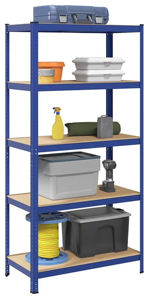5-Layer Storage Shelf Blue Steel&amp;Madeira de engenharia