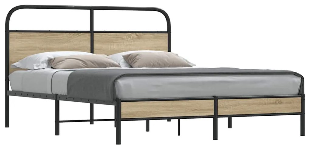 vidaXL Estrutura de cama s/ colchão derivados madeira carvalho fumado