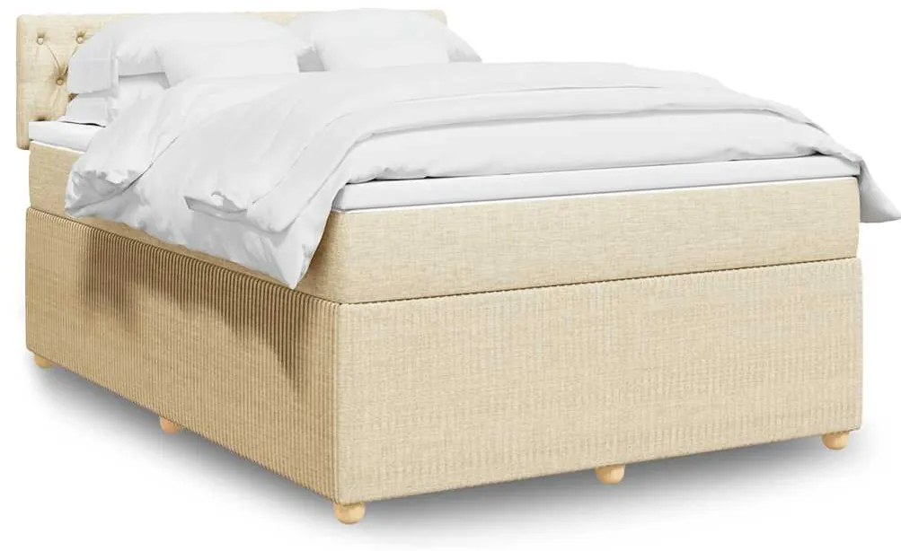 vidaXL Cama com molas/colchão 140x200 cm tecido cor creme