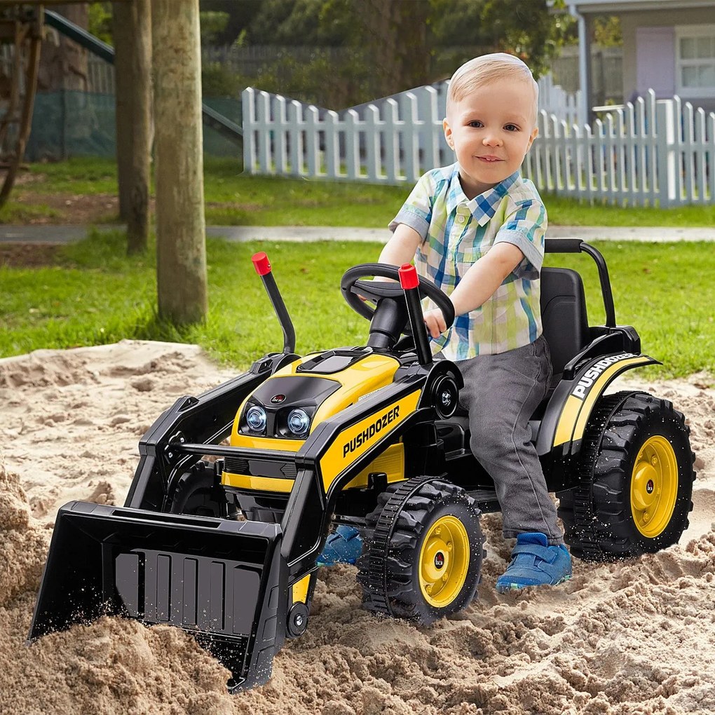 Trator Escavadora Elétrica para Crianças acima de 3 Anos Veículo Infantil com Pá Bateria 6V Música e Luzes 132x62x65 cm Preto e Amarelo