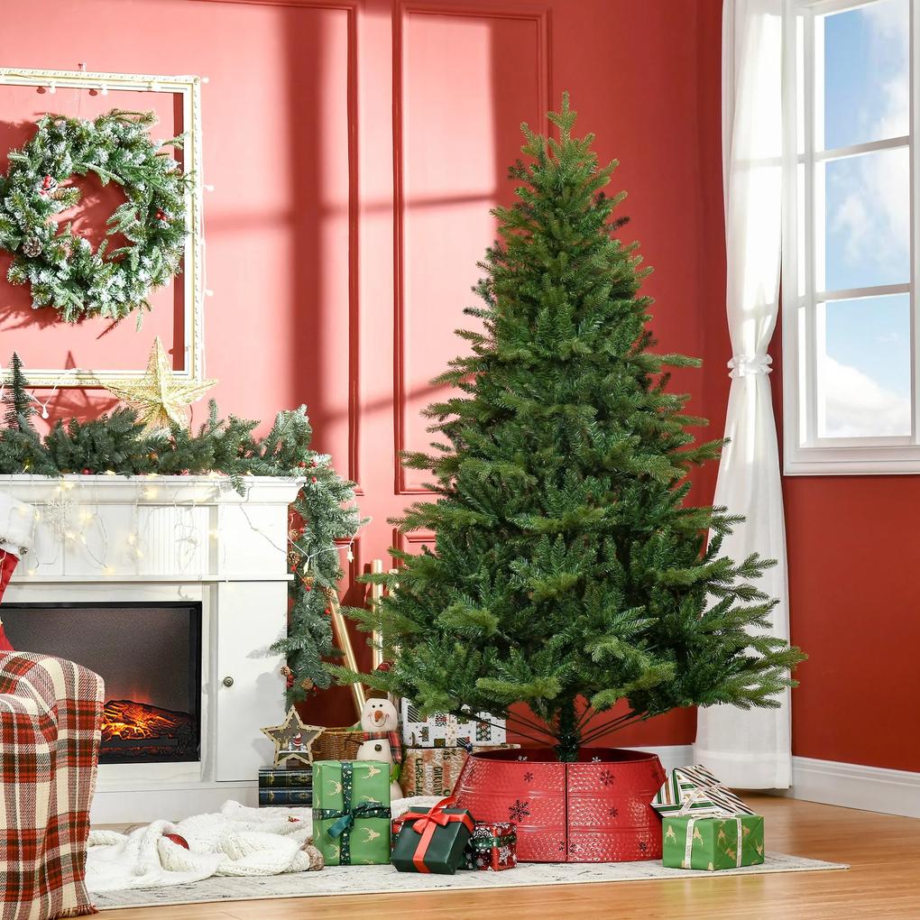 HOMCOM Árvore de Natal Artificial 180cm com 1443 Ramos Folhas de PVC Base Dobrável e Suporte Metálico Decoração de Natal para Interiores Verde