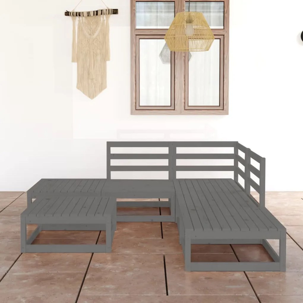 vidaXL 6 pcs conjunto lounge de jardim pinho maciço cinzento