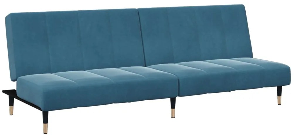 Sofá-cama 2 lugares c/ apoio de pés veludo azul