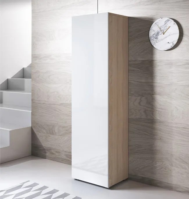 Armário Alto Tavira – 40x167 cm – Sonoma e Branco com Pés