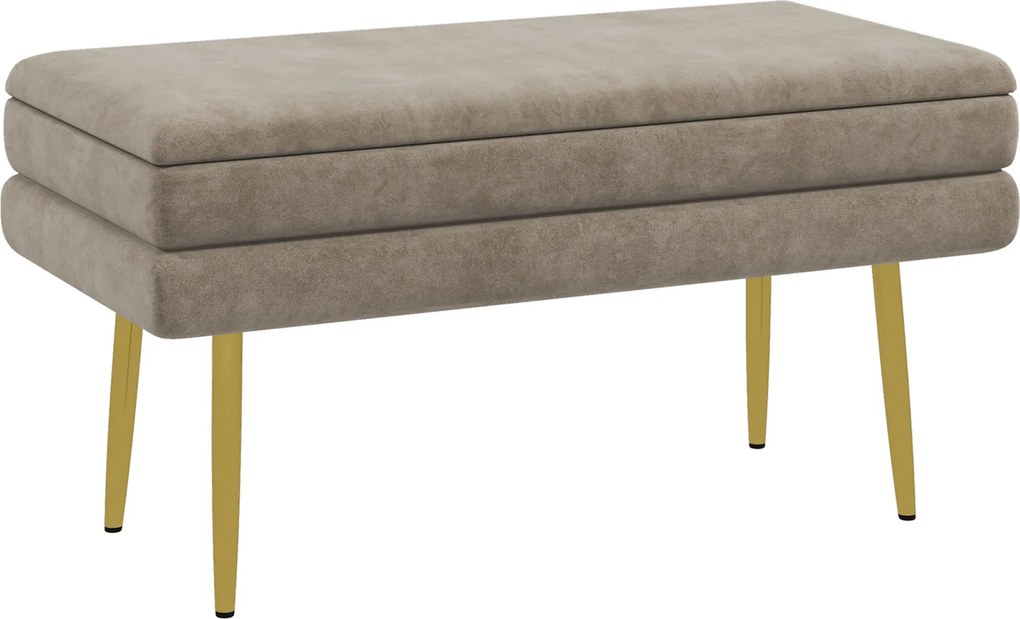Banco Pé de Cama 30L Banco com Armazenamento para Dormitório Estofado em Veludo 79,5x37,5x43 cm Bege