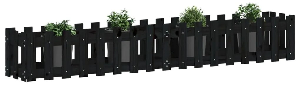 Canteiro elevado c/ design cerca 200x30x30cm pinho maciço preto