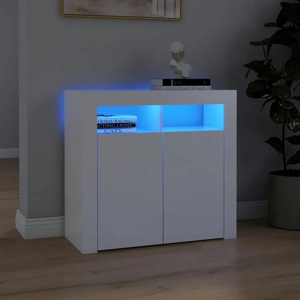 804328 vidaXL Aparador com luzes LED 80x35x75 cm branco