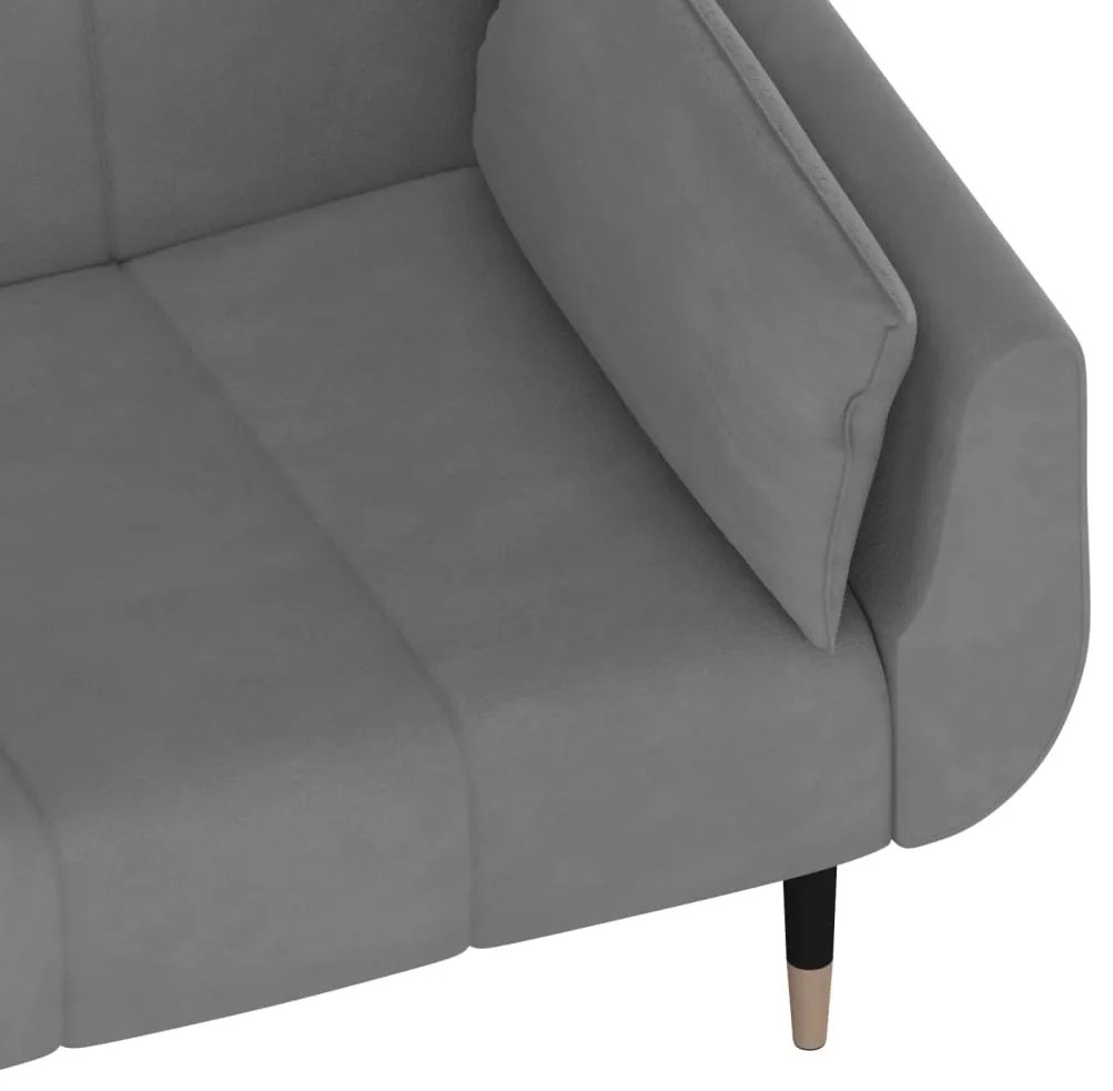 Sofá-cama 2 lugares com duas almofadas veludo cinzento-claro