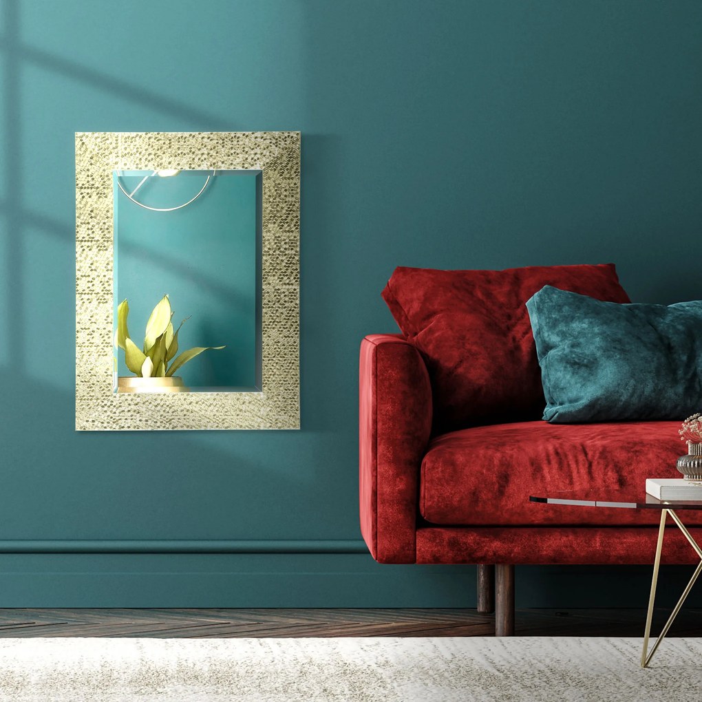 HOMCOM Espelho de Parede 80x60cm Espelho Decorativo com 4 Ganchos e Estrutura de Mosaico 3D Estilo Moderno para Sala de Estar Dormitório Sala de Jantar Entrada Dourado