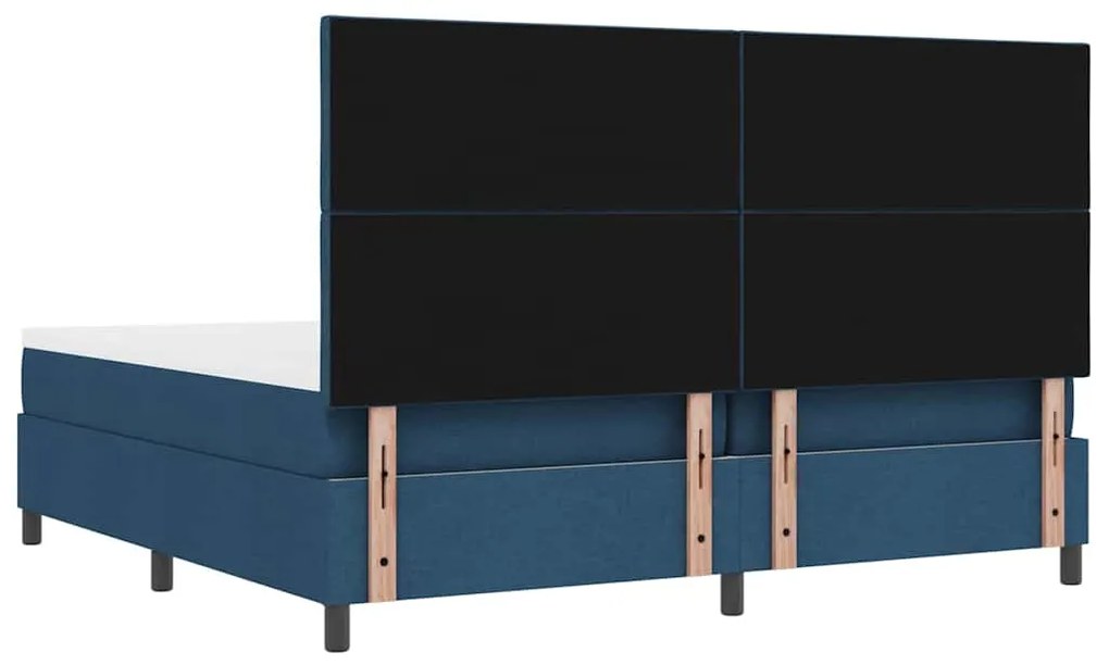 Cama Box Spring com Colchão &amp; Banco Azul 200x200 cm Tecido