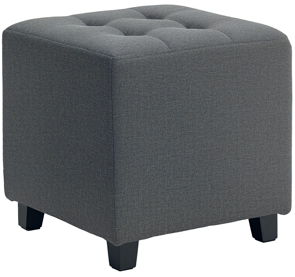 HOMCOM Apoio para os Pés Sala de Estar Banco Estofado em Linho com Bolso Lateral Tampa com Botões  35x35x35 cm Cinzento