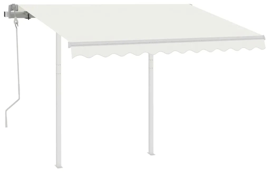 Toldo retrátil manual com postes 3,5x2,5 m cor creme