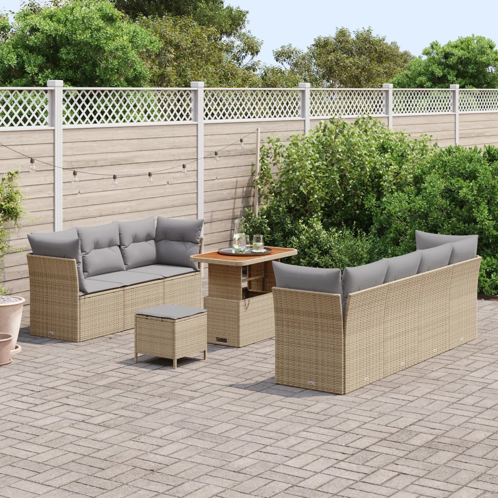 Conjunto de Sofás para Jardim de 10 Peças com Almofadas Bege Rattan Ac