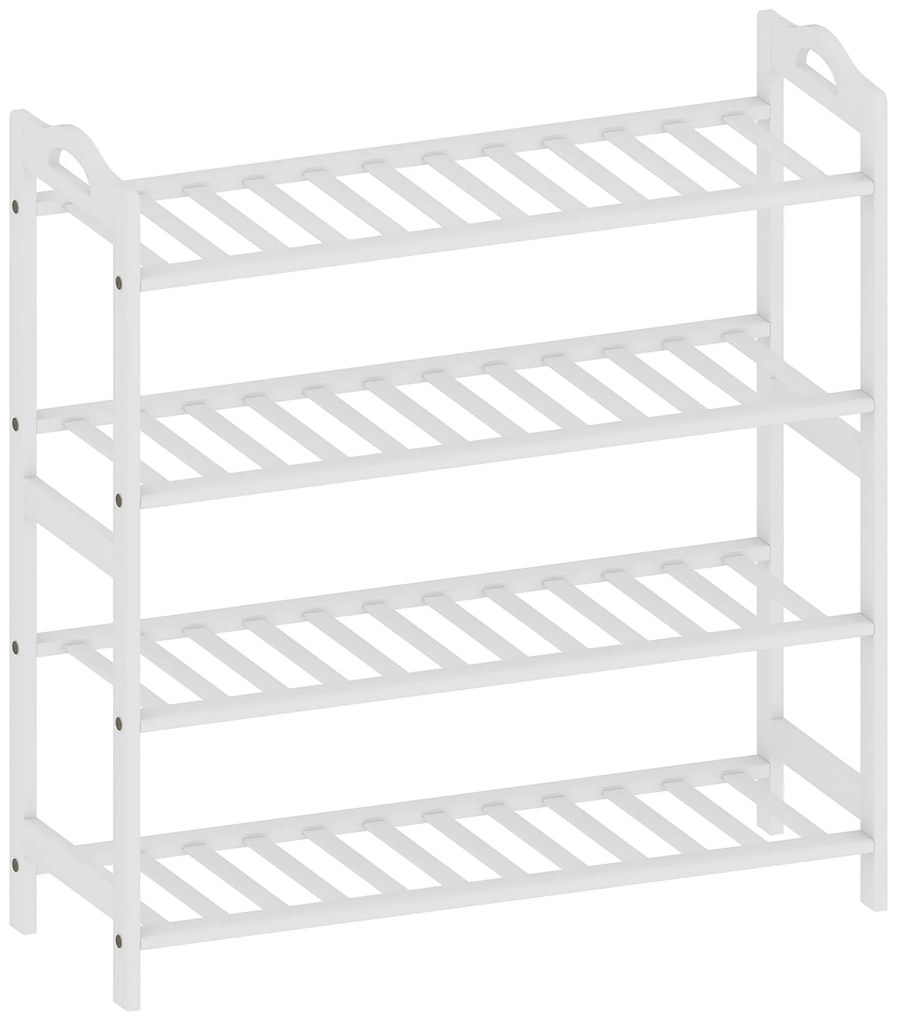 Sapateira de 4 Níveis Estante para Sapatos em Bambu para 12 Pares de Sapatos 67,5x24,7x72 cm Branco