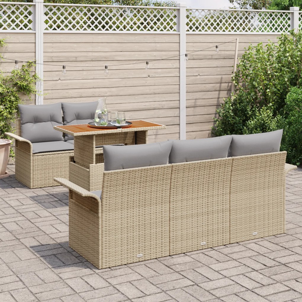 Conjunto de Sofá de Jardim de 6 peças com Almofadas em Rattan Bege Pol
