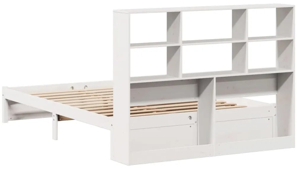 Cama com estante sem colchão 140x190 cm pinho maciço branco