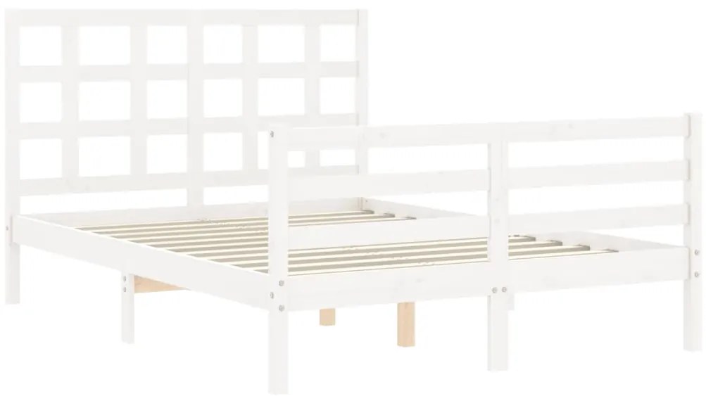 Estrutura de cama de casal c/ cabeceira madeira maciça branco