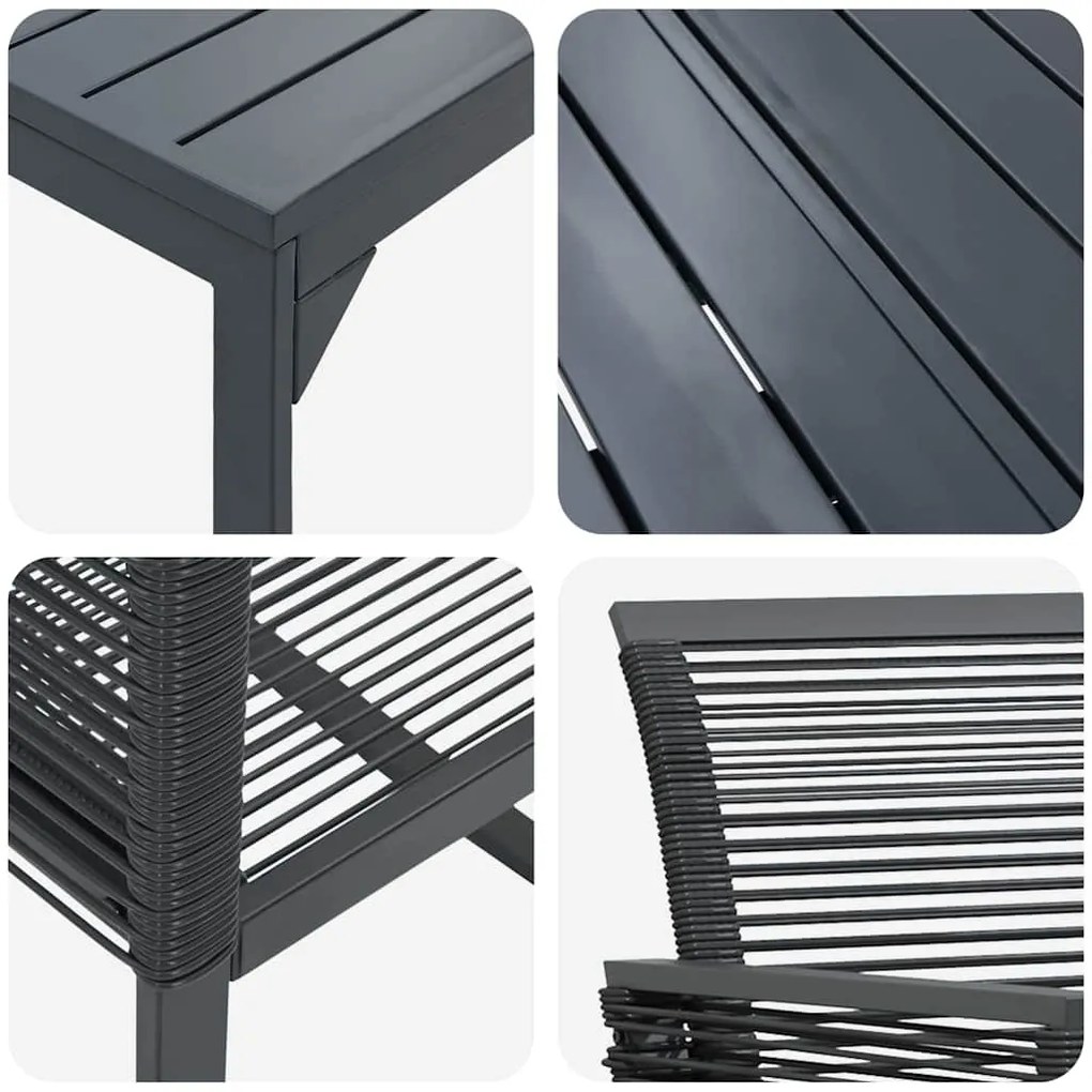 Conjunto de Jantar para Jardim Manual 9 pcs Preto Largo