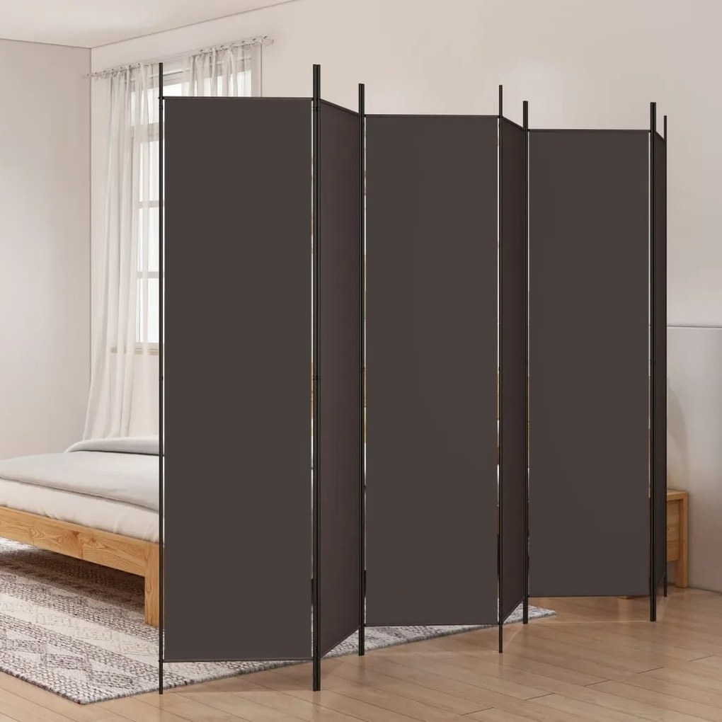 vidaXL Divisória/biombo com 6 painéis 300x200 cm tecido castanho